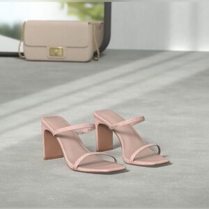 The Drop Pink Suede Square Toe Two Strap Heels